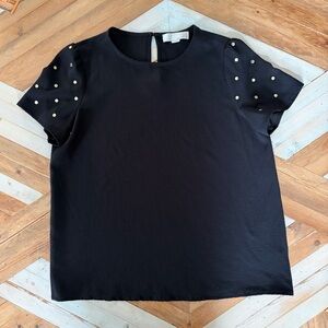 Michael Kors Black Short Sleeve Blouse with Studded Gold Sleeves